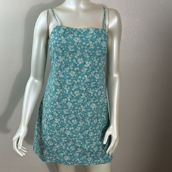 AMERICAN EAGLE OUTFITTERS linen blend summer dress size medium back tie floral - Picture 7 of 11